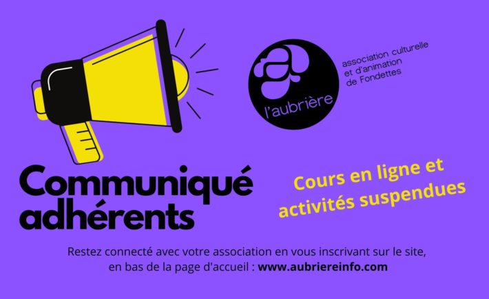 cours en ligne et acrtivités suspendues